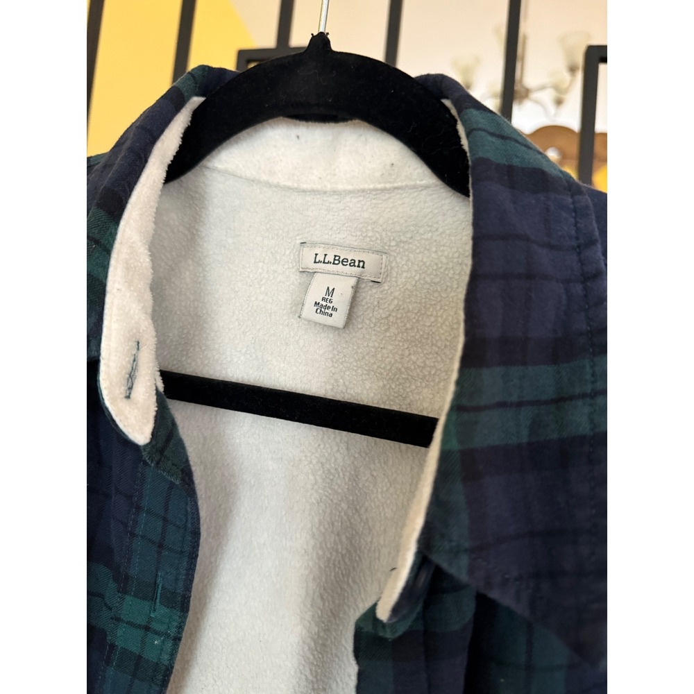 Vtg LL Bean Women's Plaid Flannel Sherpa Lined Shirt Jacket‎ Blue Green Medium - Picture 6 of 7